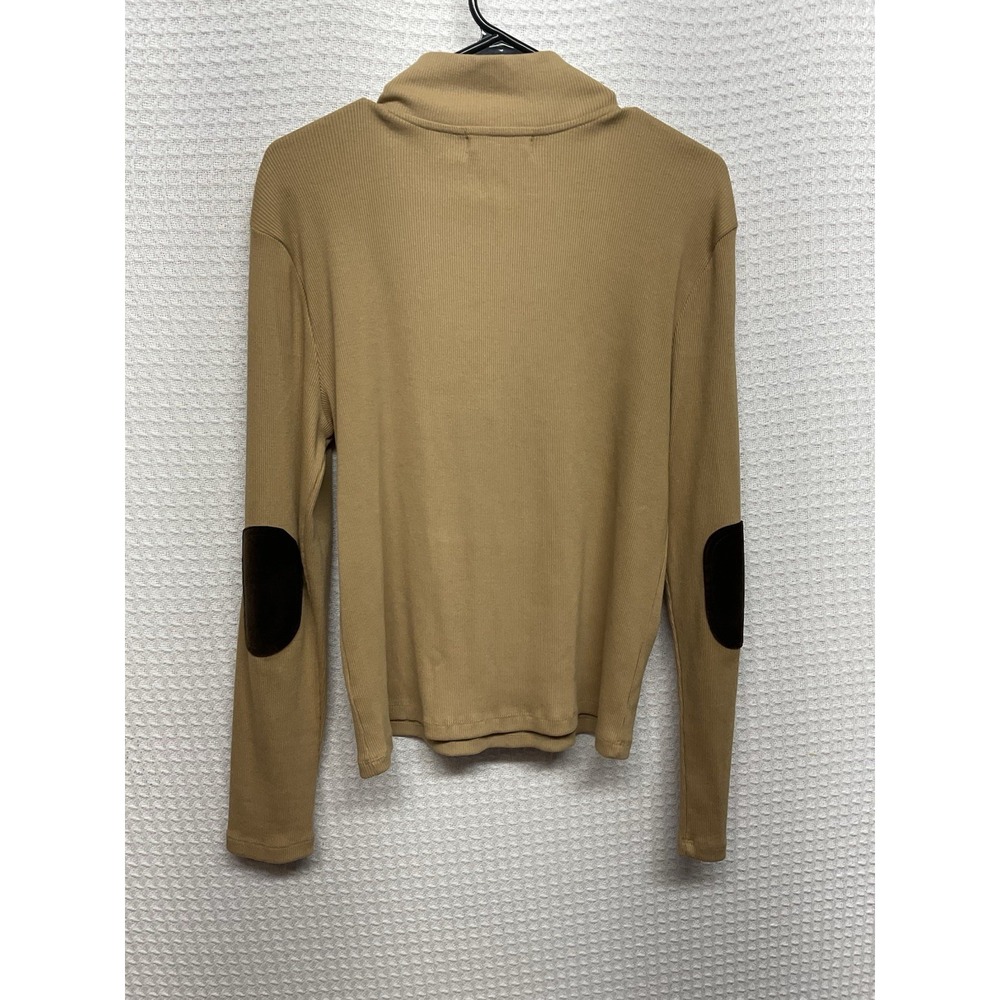 Vintage Lauren Ralph Lauren Womens Large Beige Ribbed 1/4 Zip Elbow Patch Cotton - Picture 5 of 7